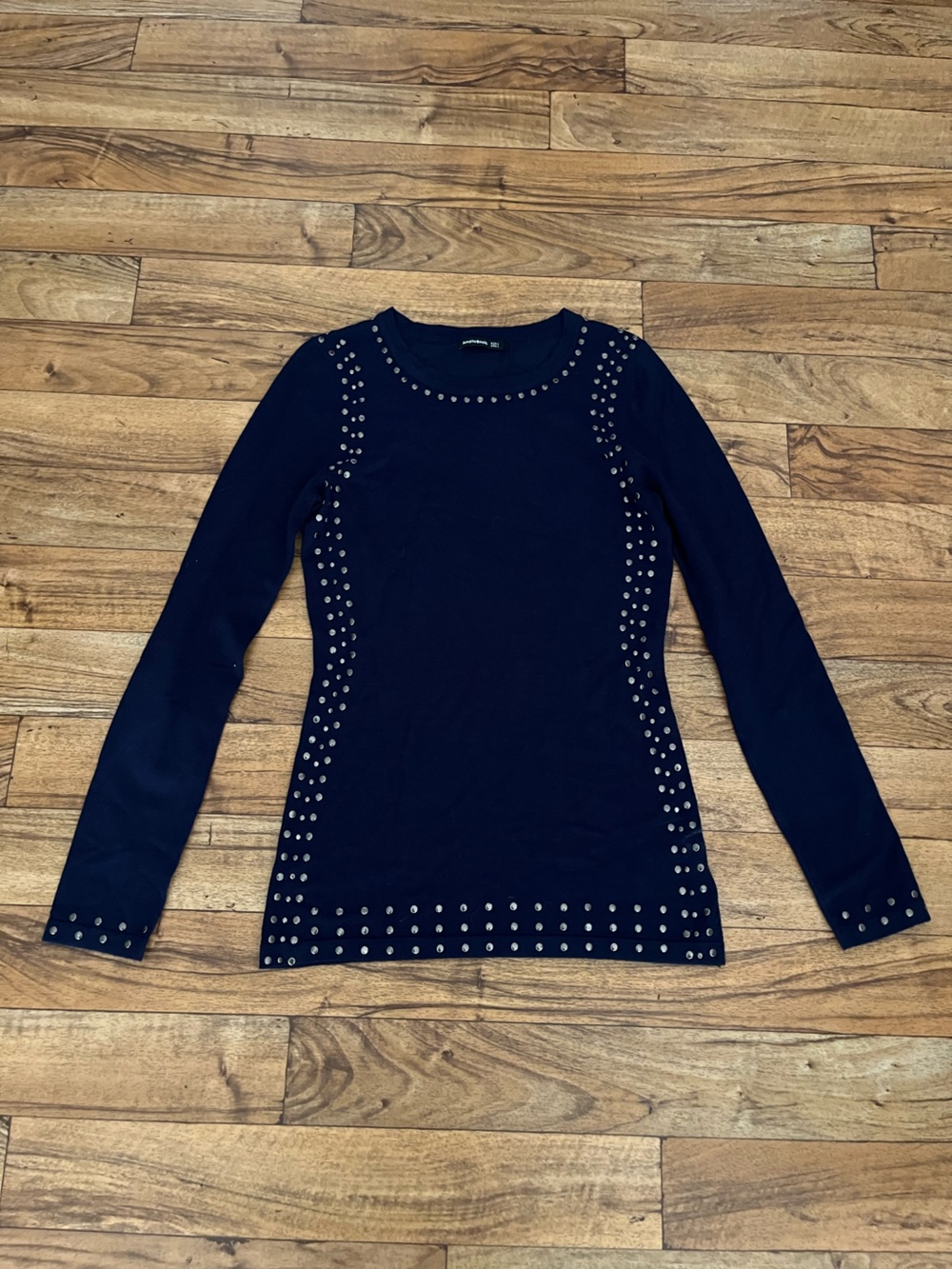 AmélieBoutik Navy Blue Studded Long Sleeve Top Size Large
